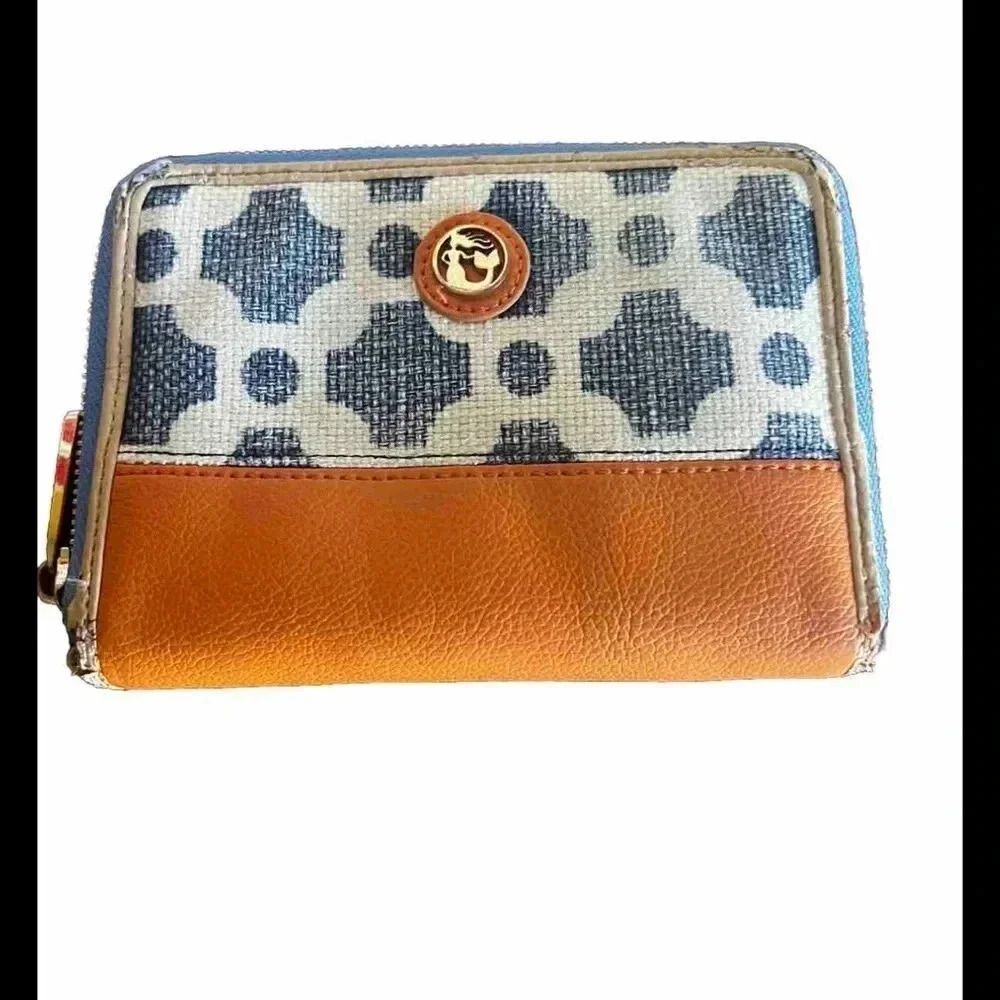 Spartina‎ 449 Daufuskie Island Genuine Leather Natural Linen Wallet Embroidered